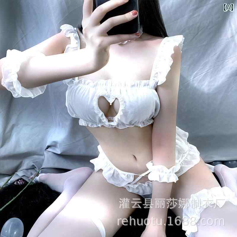 Negligees - レディース セクシー パジャマ 3点セット 猫耳 デザイン レース フリル ハート モチーフ プリンセス スタイル 分離型 インナー セット かわいい 寝間着 情趣 ランジェリー 女性用 部屋着