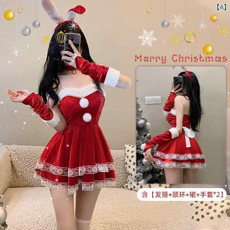 Other - レディース クリスマス バニーガール コスチューム セクシー セット 魅力的 ランジェリー ベッドルーム ウェア 冬 伸縮性 素材 かわいい
