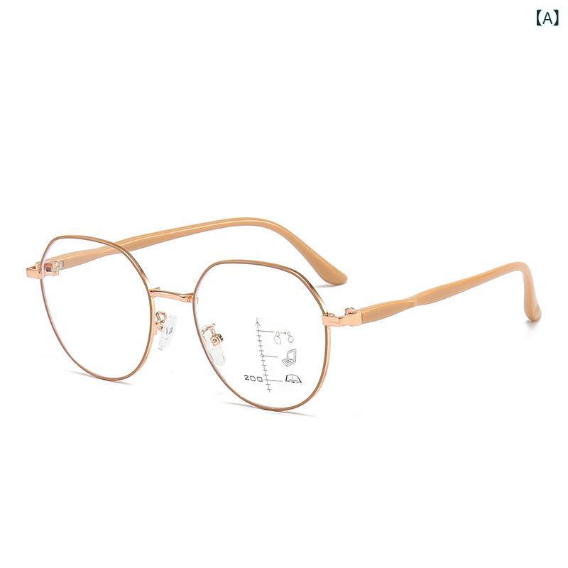 老眼鏡 オシャレ 老眼鏡 遠近両用 多焦点 ブルーライトカット 金属フレーム 大型 軽量 快適 日常使い 高精細 レンズ 疲れ目軽減 クリア 視界 スタイリッシュ 高級感 シンプル 軽快 視力補助 眼精疲労軽減 アンチグレア コーティング 通勤用 普段使い クー