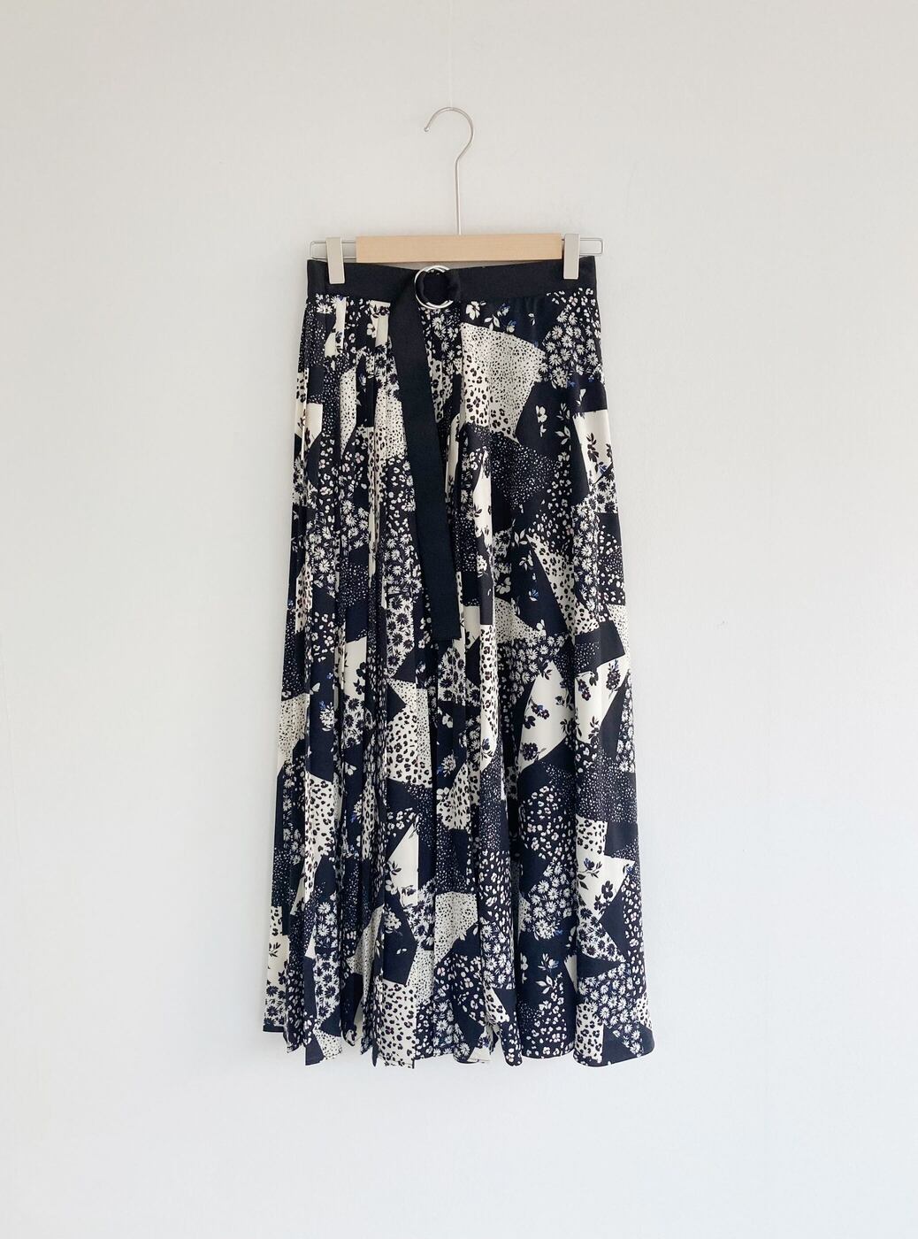 【COEL】 パッチワークプリントラップスカート コエル ラップスカート フェミニン モード 巻きスカート 総柄 レディース Black 181406073 KOKO