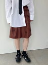 【MUVEIL】 フラワーショートパンツ ミュベール ビジュー ハーフパンツ カジュアル レイヤードデザイン タック ボックスシルエット マット レザーウエスト...