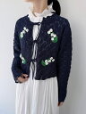 【MUVEIL】 かぎ針フラワーカーディガン ミュベール 花モチーフ すずらん ビーズ レース編み 羽織り 刺繡 コットン Navy MA252K...
