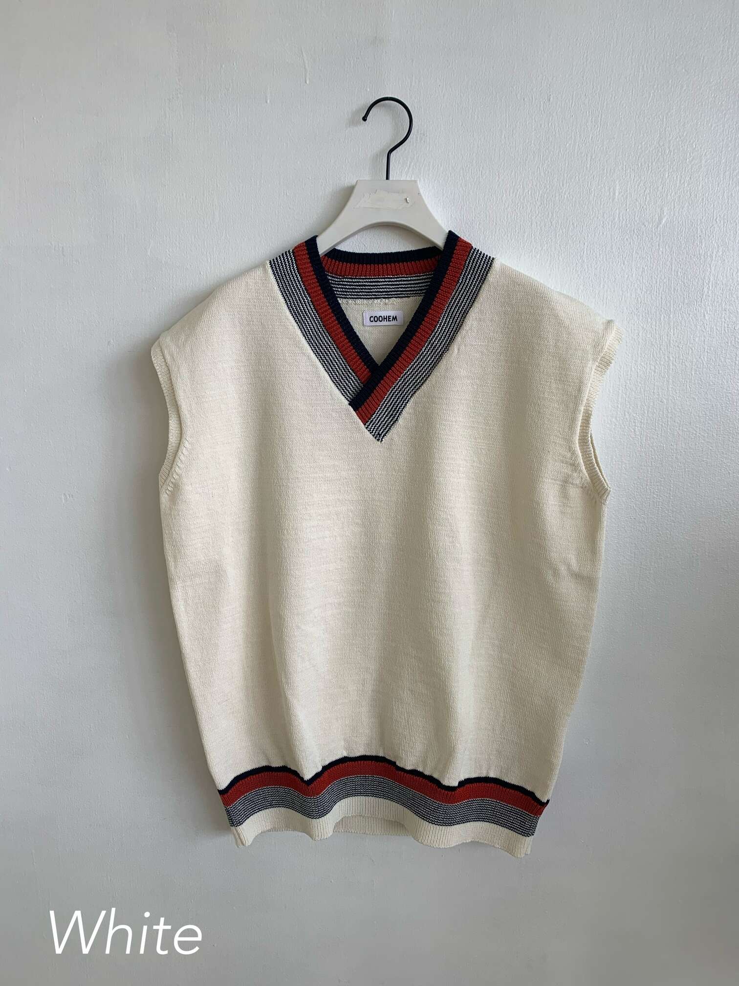 【COOHEM】 GOOD SUMMER KNIT V/T コーヘン サマー ニット ベスト 米冨 トップス Vネック メンズライク レイヤード コットン カジュアル 手洗い可 日本製 White Blue 10-202-027 KOKO