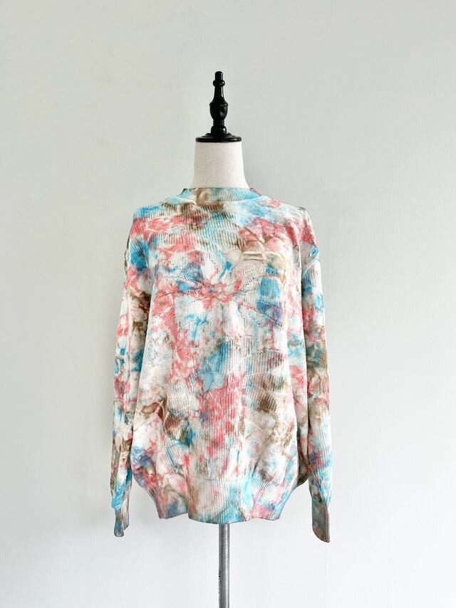 楽天KOKO【COOHEM】 FLOWER TIE DYE KNIT PULLOVER コーヘン フラワー タイダイ染め ニット プルオーバー クルーネック カラフル デザインニット 長袖 Pink コットン 11-232-011 KOKO