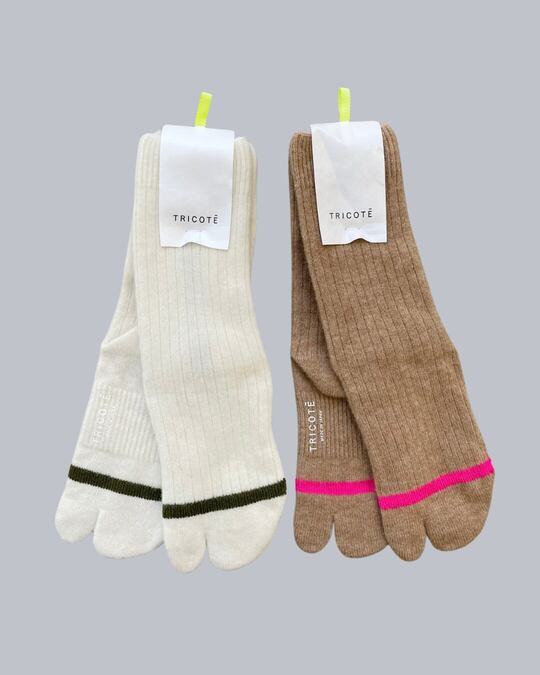 トリコテ 靴下 レディース 【TRICOTÉ】 RIB LINE SOCKS トリコテ リブラインソックス 足袋ソックス 靴下 ウール 暖か White Brown TR33SO024 KOKO