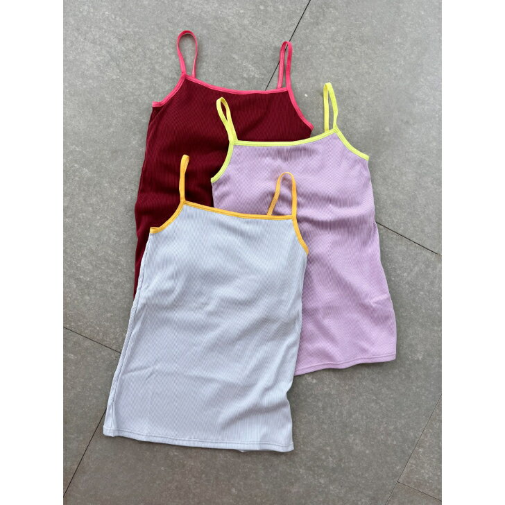 楽天KOKO【WANDERUNG】Ribbed Camisole ワンデルング キャミソール パット付き インナー バイカラー コットンリブ L.Blue L.Purple D.Red