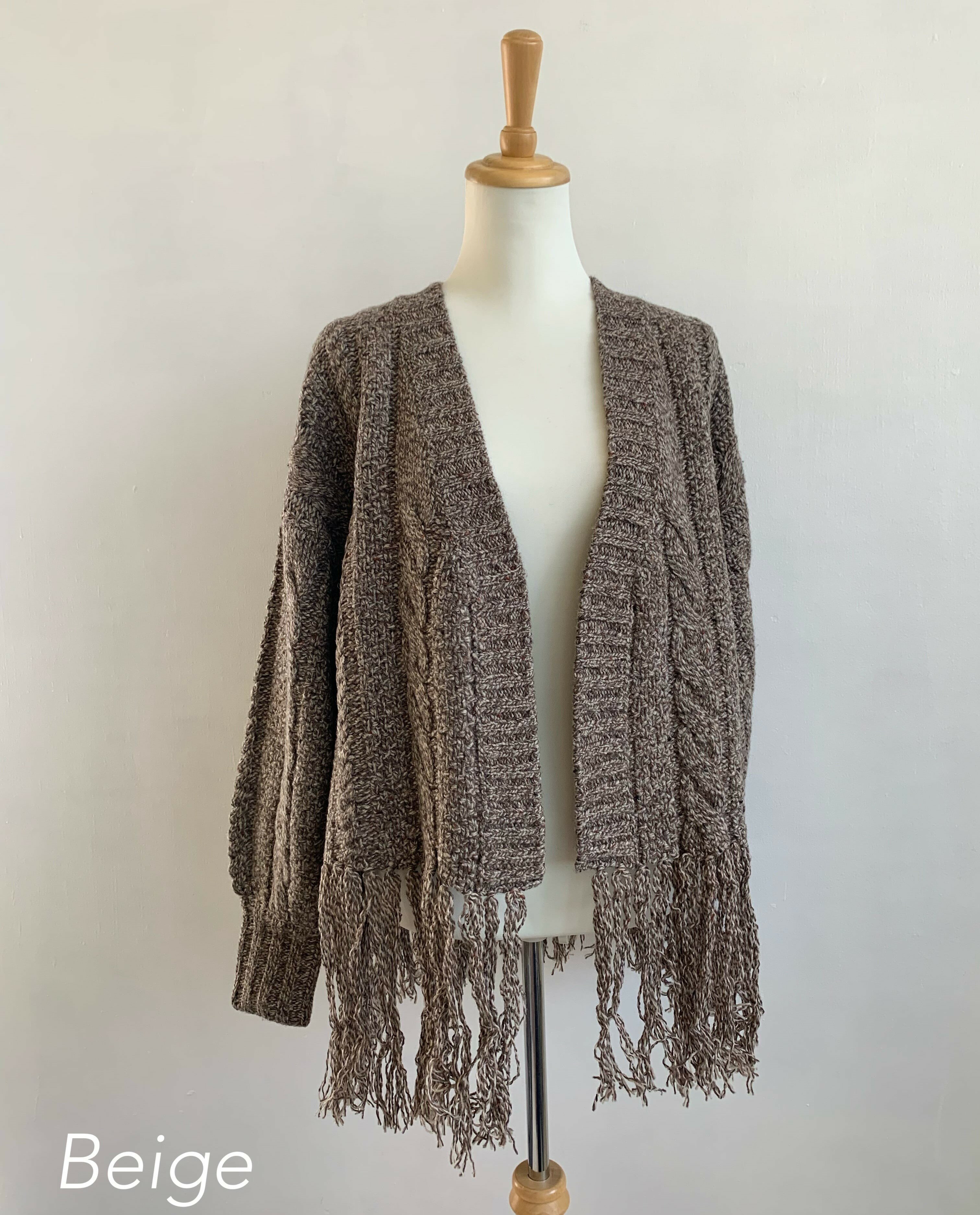 【EARIH】 CABLE KNIT CARDIGAN アーリ カーディガン ケーブルニット フリンジ トップス 長袖 ウール ベージュ レディース KB2022 KOKO