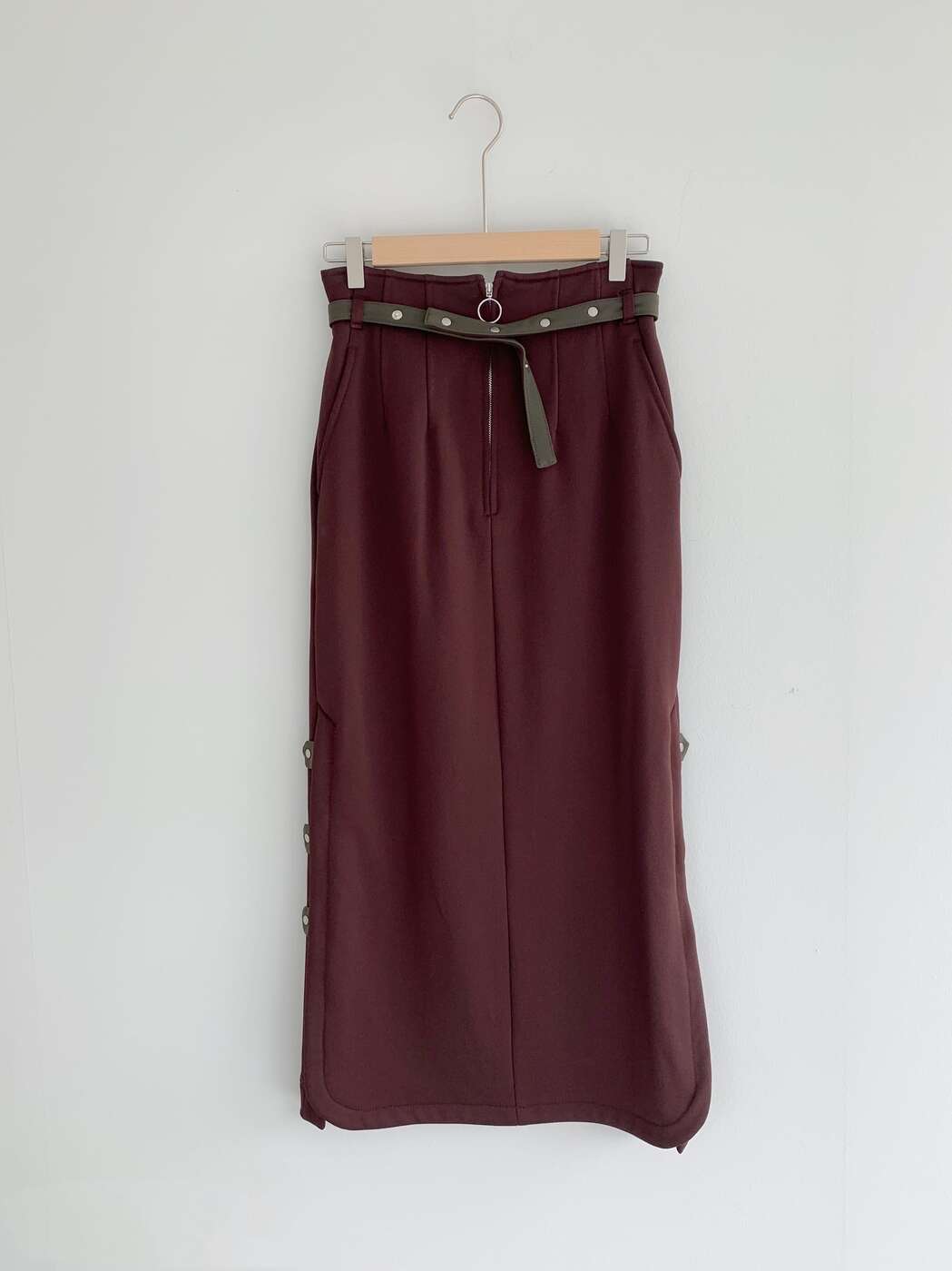 【EARIH】 Belt Tight Skirt アーリ ベルト タイトスカート ベルト付き ポケット付き サイドボタン レイヤード サイドスリット Brown SD2009 KOKO