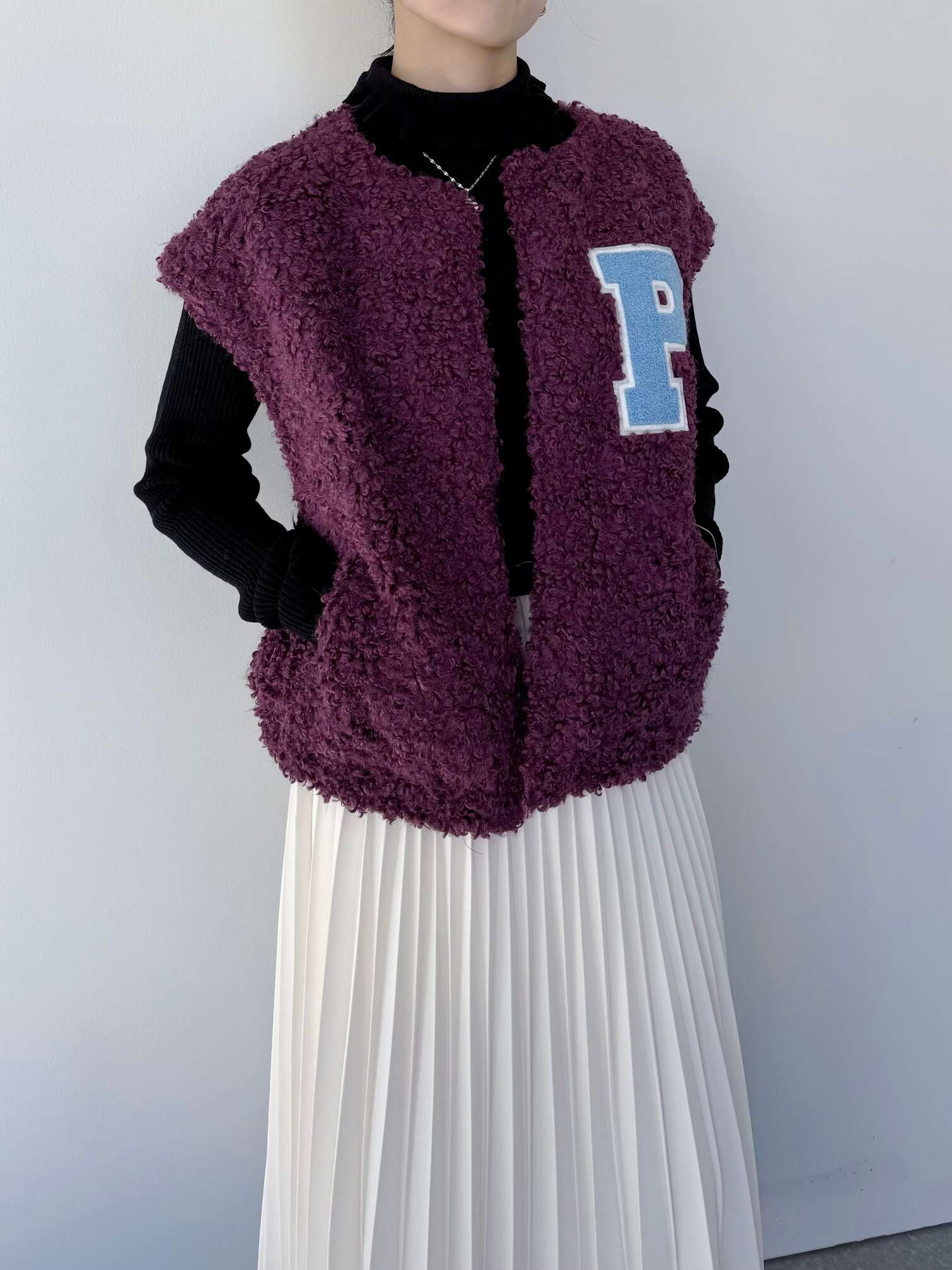 【POM Amsterdam】 Gilet Teddy Baseball Pulm ポムアムステルダム ジレ ベースボール ベスト ボア も..