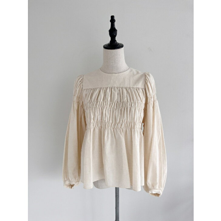 【Bilitis dix-sept ans】 ビリティス ディゼッタン Shirring Blouse シャーリング ブラウス Beige Black 2911-894 KOKO