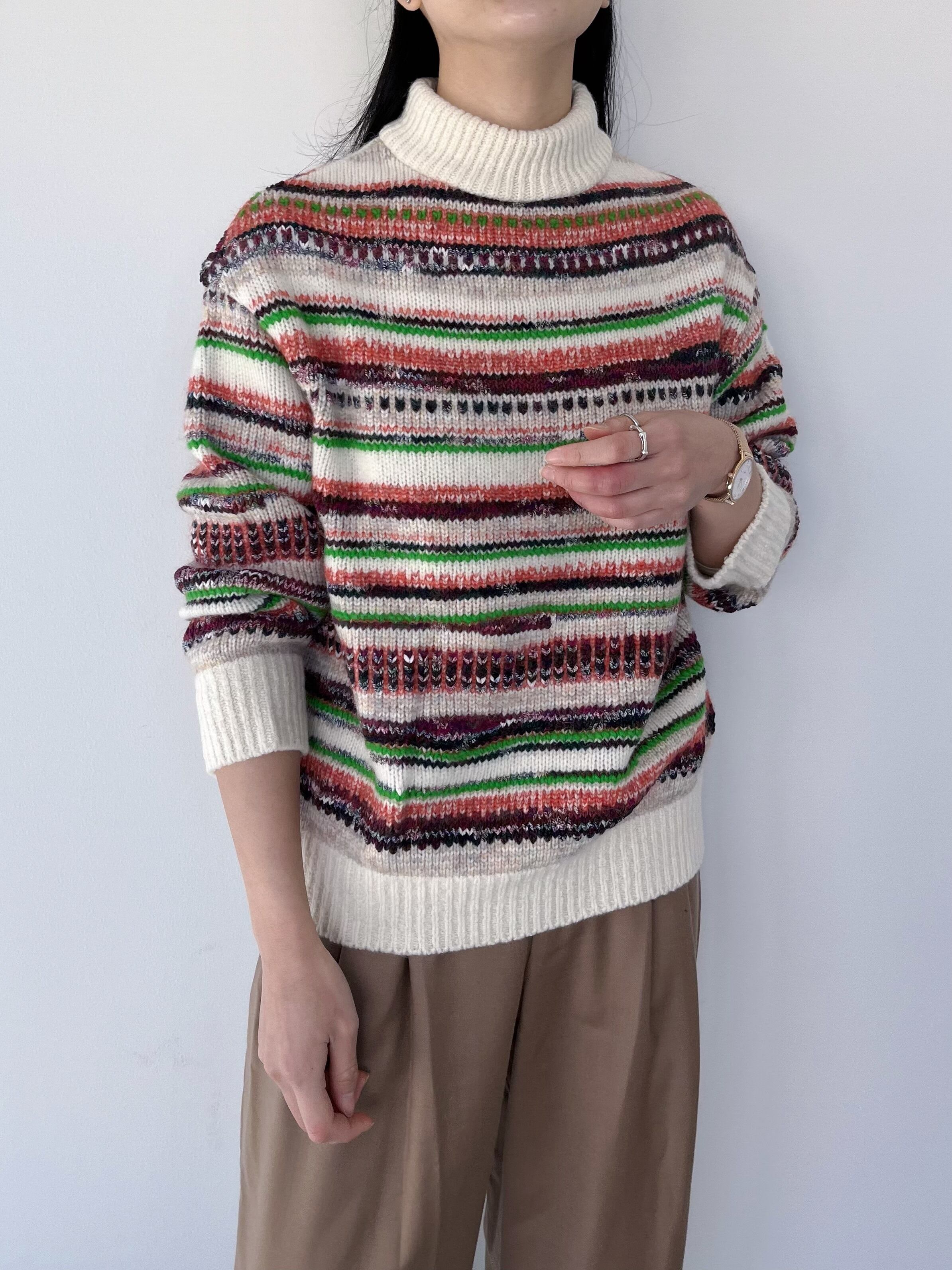 【COOHEM】 NATURAL GRADIENT KNIT SWEATER 11-224-017 コーヘン White Brown S M