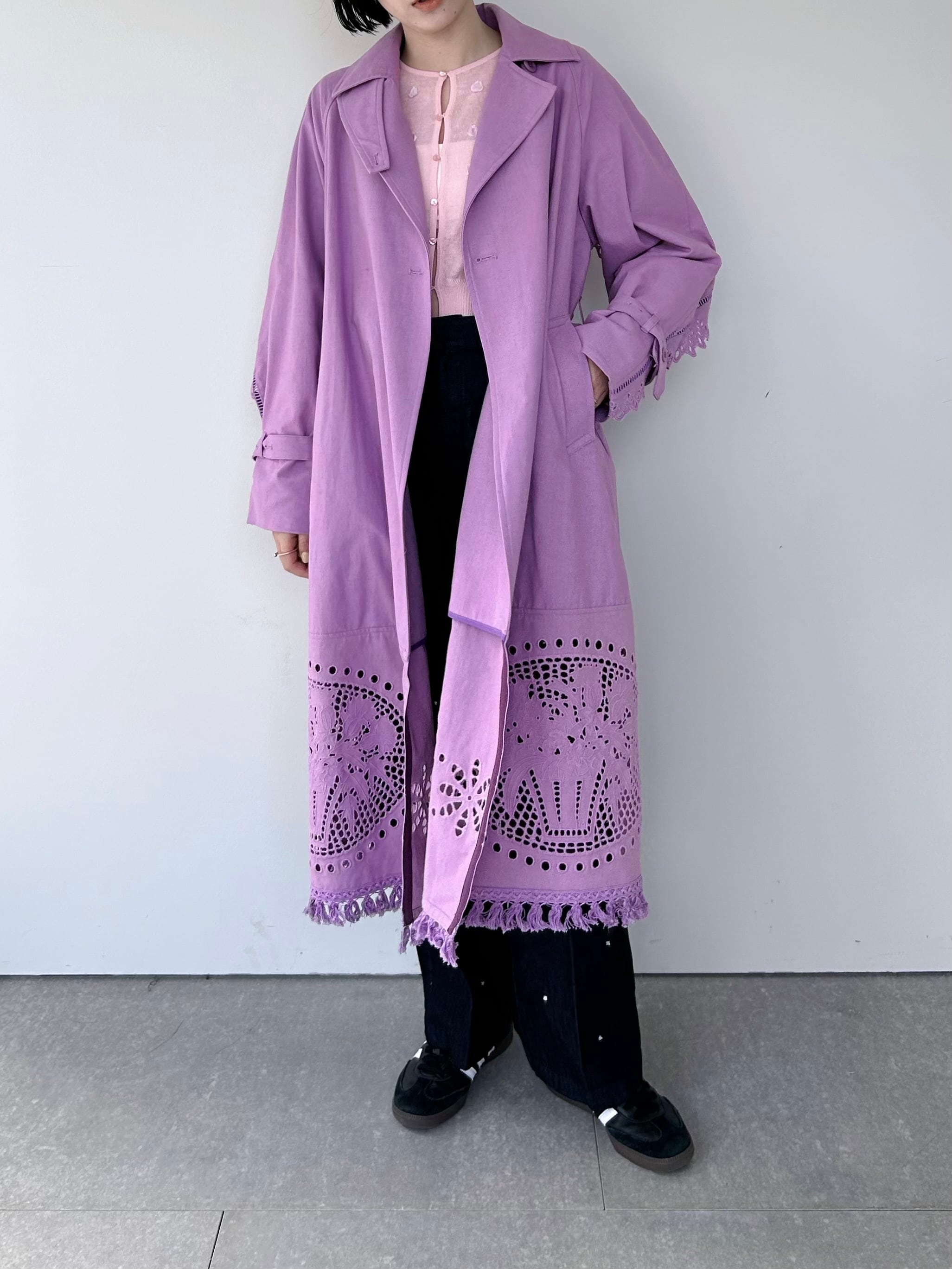 【MUVEIL】 出窓レースコート トレンチコート アウター スプリングコート ヒヤシンス 花 モチーフ Laender MA234FC001 KOKO