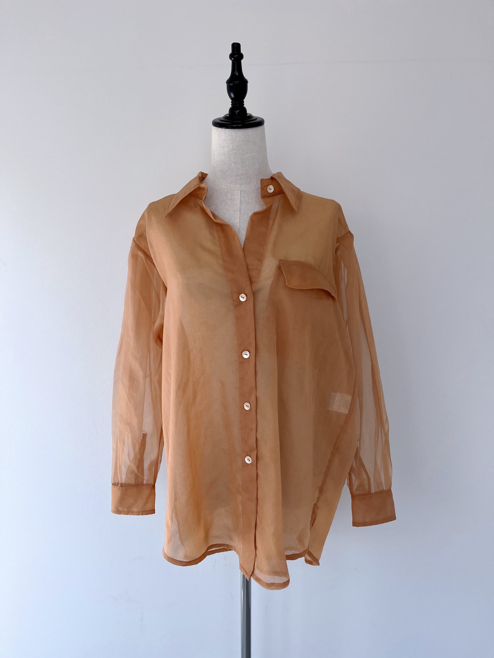 【NIGEL PRESTON】　シアーシャツブラウス NPWE700JNOG ナイジェル・プレストン Brown シースルー 日除..