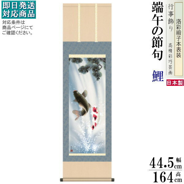掛け軸 鯉 森山観月 端午の節句画 夫婦滝昇鯉 洛彩緞子本表装 尺3×1個 日本製 送料無料 名画複製 こどもの日 タペストリー 鯉の滝昇り こい 掛軸 壁掛け...
