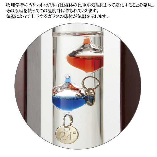 ガリレオ温度計 木製フレーム付きガラスフロート温度計 規格：Sサイズ 温度計 おしゃれ かわいい 高級感 室内 お部屋 卓上 リビング インテリア 雑貨 グッズ 北欧 置き物 飾り おしゃれな温度計 記念品 誕生日 お祝い 贈り物 ギフト プレゼント 【あす楽対応】