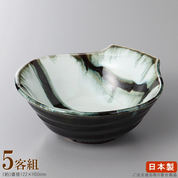 【 和食器 とんすい 小鉢 シリーズ 】 ウノフ黒縞とん水×5個 【日本製/国産/5枚 セット/トンスイ/業務..