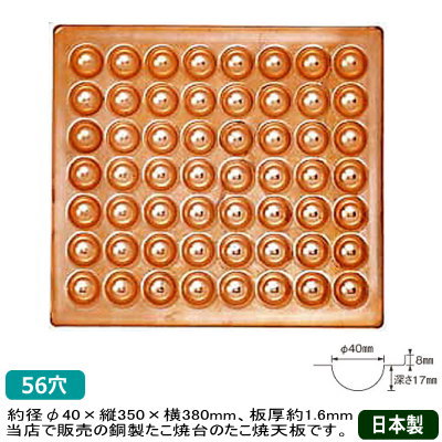 【たこ焼き器 鉄板 業務用】銅製 たこ焼き台用 銅製たこ焼天板 56穴【日本製/たこ焼き器/タコ焼き機/たこやき器/厨房機器/調理道具/キッチン用品】【屋台/縁日/お祭り/イベント】