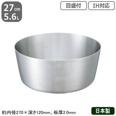 【矢床鍋 ステンレス IH対応 送料無料】KING-DENJI ヤットコ鍋 27cm　5.6L【やっとこ鍋/業務用/日本製/国産/ステンレス製/鍋/矢床/やっとこ/ヤットコ/目盛付/目盛り/オール熱源対応/IH対応/業務用鍋プロ仕様/厨房/道具/調理/厨房用品】【煮魚料理などに】