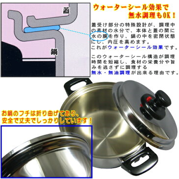 《 両手鍋 》【蓋に秘密 有り！】 エクストラ　IH対応 3層鋼 ステン 深型 両手鍋 20cm 【無水調理の出来る 鍋 /200V ih対応】【無水鍋/日本製/IH/IH 200V対応/ステンレス】【ギフト にも おすすめ】