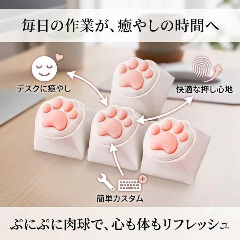 キーキャップ 猫 肉球 4個セット ぷにぷに シリコン ピンク キーボード カスタム Cherry MX軸 互換 PBT ゲーミング 飾り かわいい kokubanstore-10162590 こくばんストア サンプル画像3