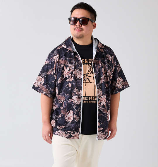 Rakuten - 大きいサイズ★メンズ COLLINSメッシュボタニカル柄プリント半袖フルジップパーカー+半袖Tシャツ
