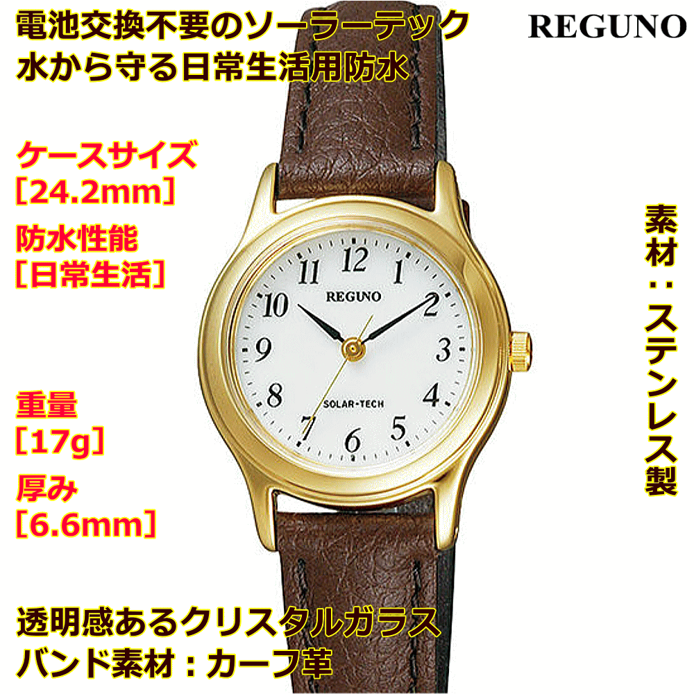 ウォッチ 腕時計 レディースウォッチ 名入れ 文字入れ 文字刻印 電池交換不要 文字が見やすい ソーラーウォッチ REGUNO レグノ ソーラーテック 革バンド 皮バンド 革ベルト 皮ベルト 還暦祝い 退職祝い 退職記念 金婚式 銀婚式 古希 米寿 傘寿 勤続記念品 イニシャル刻印