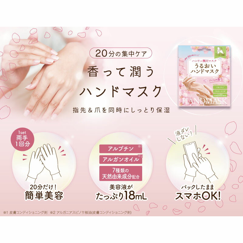 ■14個セット■ 贅沢ハンドマスク サクラの香り 1回分 ハンドケア 手袋 保湿 就寝 乾燥肌 手 保湿手袋 夜用 手荒れ 高保湿ハンドクリーム 韓国 パック