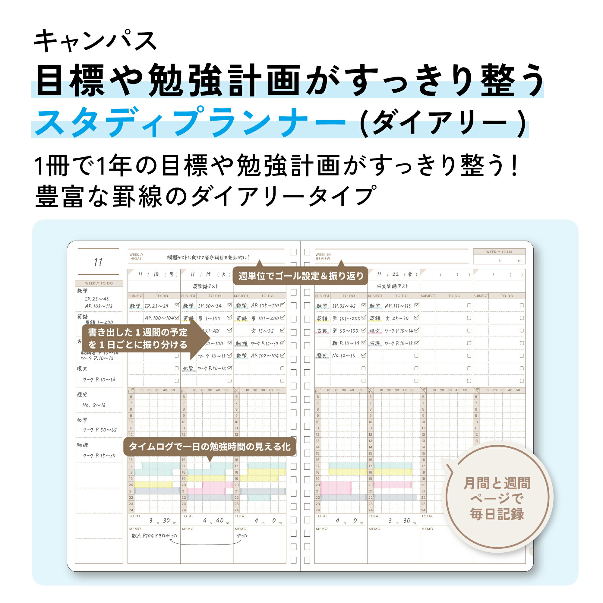 スーパーセール中P20倍！【コクヨ 公式】キャンパス スタディプランナー A5 B5 勉強 計画 管理 効率化 効率 Campus 公式 コクヨ KOKUYO 学びレシピ 2