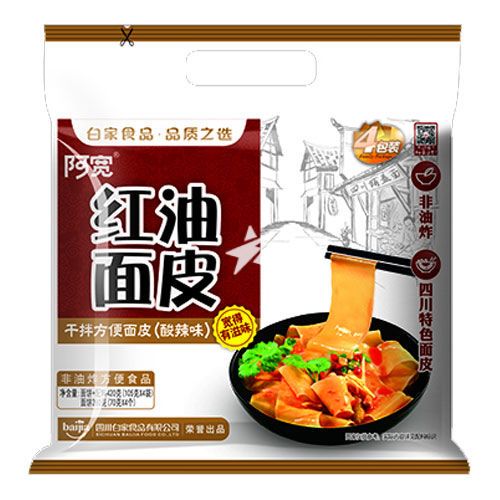 12袋セット (48食)袋即席麺 平べったい麺くて太麺 白家紅油面皮 460g 4食入り 盒装 酸辣味(酸っぱ旨辛) / 紅油面皮-酸辣味 桶 115g