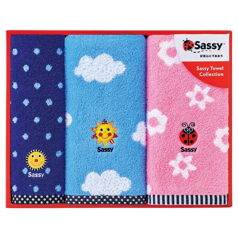 サッシー フェイスタオル2P&ウォッシュタオル(出産祝い、内祝、引出物、結婚祝い、お返し、贈り物、プレゼント、ギフト)