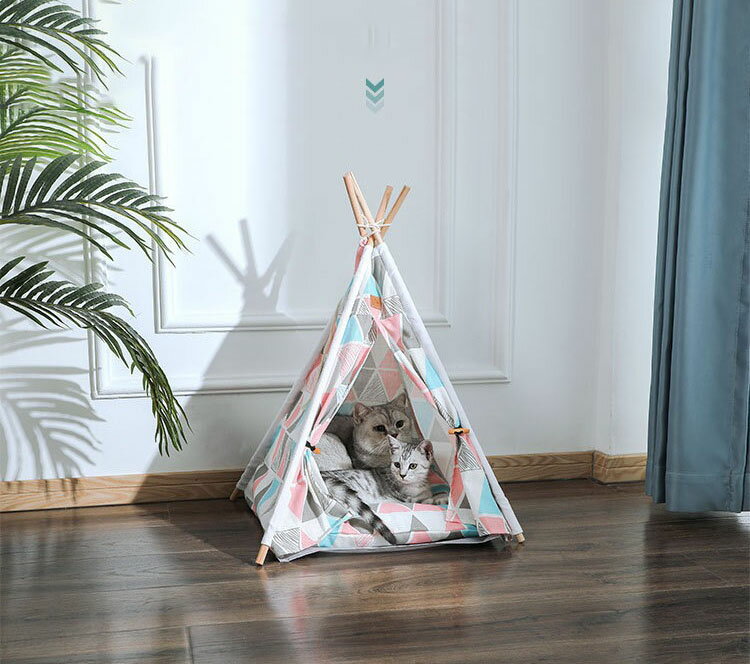 ペット テント 春夏秋冬 ペット ハウス ペットベッド 犬小屋 猫小屋 通気性いい 暖かい 保温防寒 かわいい マットレス付き 洗濯可能 組立簡単 マットレス両面使用可能（サイズ：48*50*60cm）