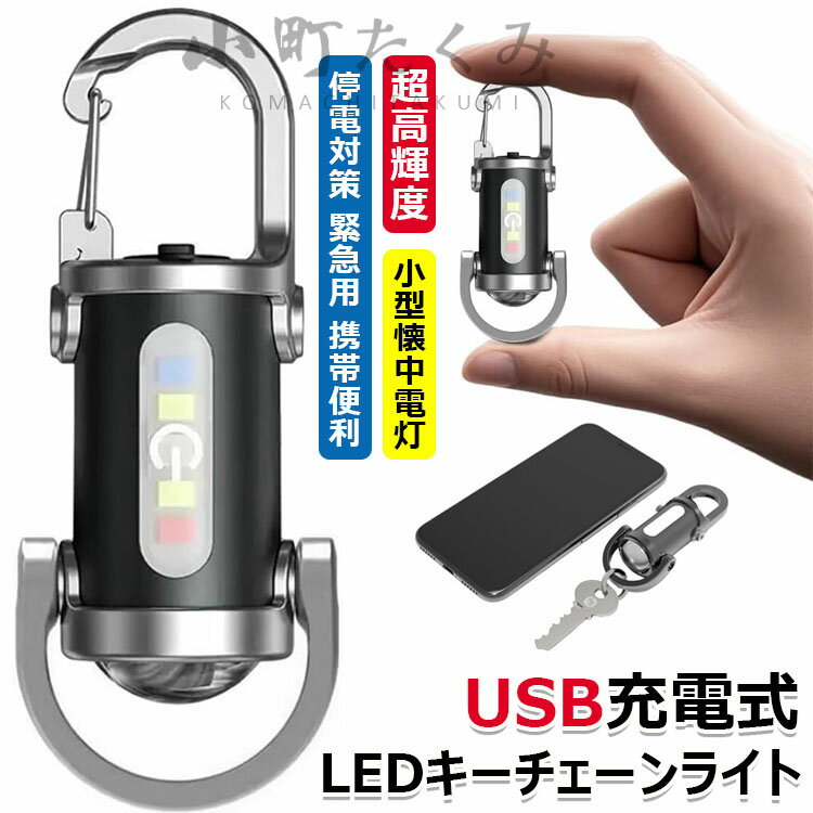 【6%OFFクーポン配布中！】ポケットサイズ キーチェーン ライト ワークライト キーチェーン USB充電式 高輝度 懐中電灯 小型懐中電灯 ポータブル LEDキーチェーンライト 軽量 携帯便利 アウトドア キャンプ 登山 釣り 散歩 停電対策 緊急用 耐衝撃 実用的 キャンプ ツールのサムネイル
