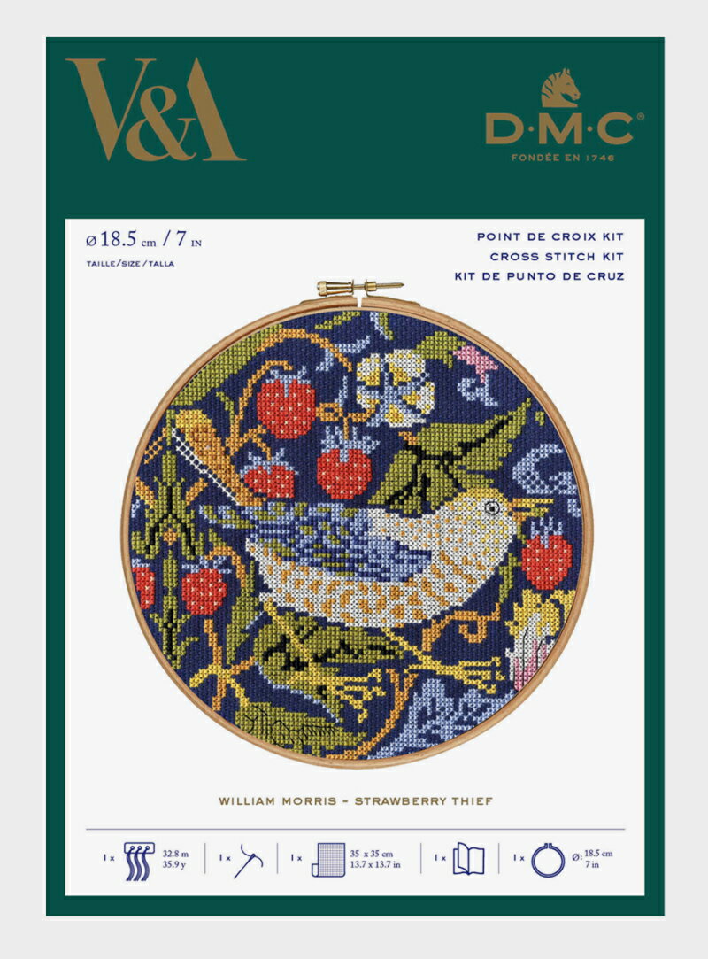 BL1174-77【DMC】いちご泥棒（ウィリアム・モリス) 刺しゅう　クロスステッチキット　William Morris－Strawberry Thief－◆◆【C3-7-110-1】U-NG