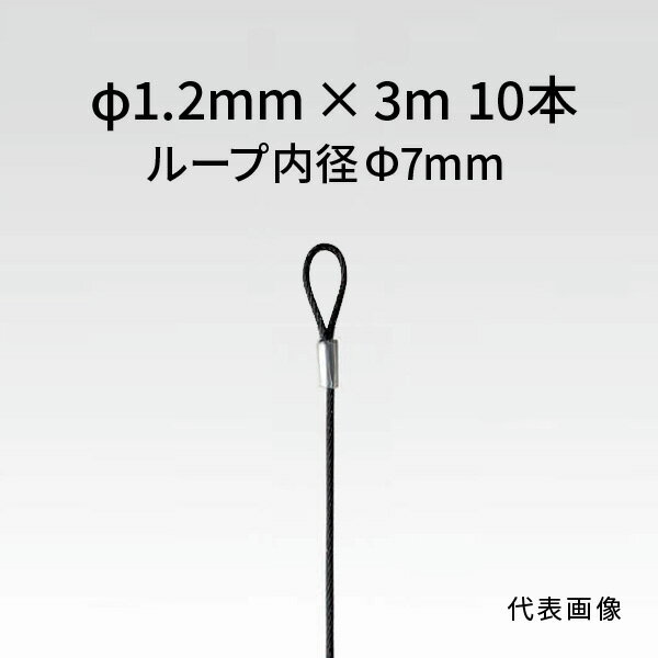 荒川技研 片ループワイヤー ブラック φ1.2mm×3m ループ内径φ7mm 10本 90281230