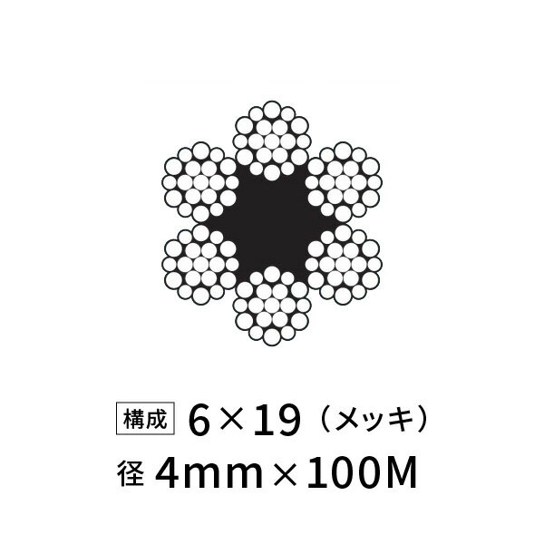 ワイヤーロープ 鉄 メッキ JIS外 径4mm 100M 【6×19】