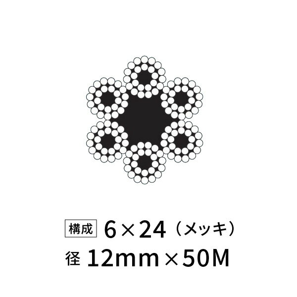 ワイヤーロープ 鉄 メッキ JIS外 径12mm 50M 【6×24】