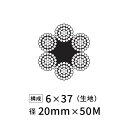 ワイヤーロープ 鉄 生地 JIS 径20mm 50M 【6×37】