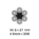 ワイヤーロープ 鉄 生地 JIS 径9mm 30M 【6×37】