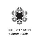 ワイヤーロープ 鉄 メッキ JIS 径8mm 30M 【6×37】