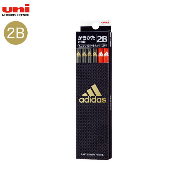 三菱鉛筆 uni アディダス 紙ダース箱 かきかた鉛筆 2B 黒金+赤鉛筆 1ダース(12本) 6角 5606 AI04 2B+R