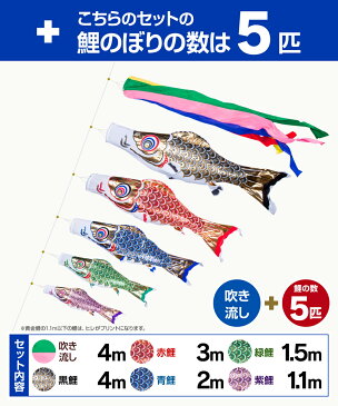 庭園用 こいのぼり 鯉のぼり フジサン鯉 黄金鯉 4m 8点(吹流し+鯉5匹+矢車+ロープ)/庭園大型セット【ポール 別売】