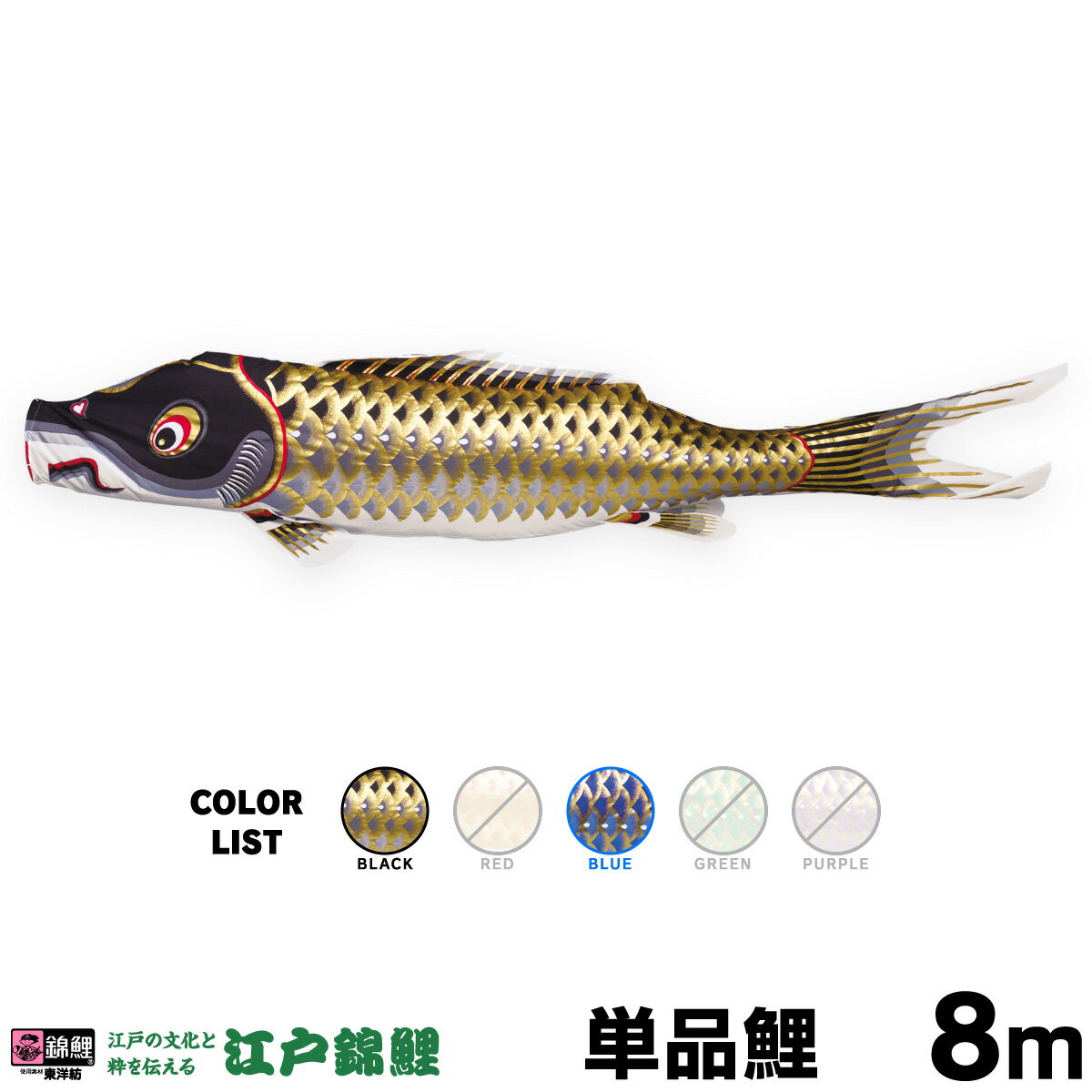 こいのぼり 単品 鯉のぼり 江戸錦鯉 8m 単品鯉