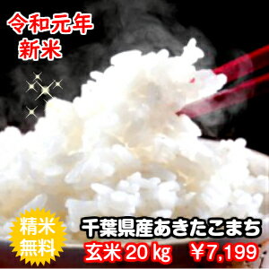 【令和元年産】千葉県産あきたこまち玄米20kg（10kg×2袋）送料無料♪精米無料♪小分けも無料♪※送料無料地域に除外があります※北海道・九州：+600円