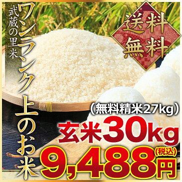 武蔵の里米　ワンランク上のお米 玄米30kg（精米無料）（農家直米）(送料無料　但し北海道　九州　四国　沖縄を除く）