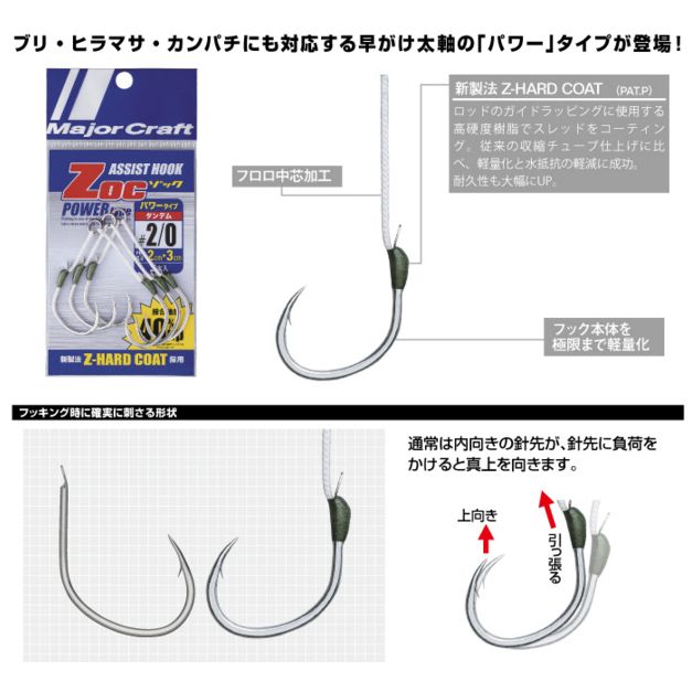 【メール便可】メジャークラフト【アシストフック】Zoc(ゾック)パワータイプ　デュアル　#2/0