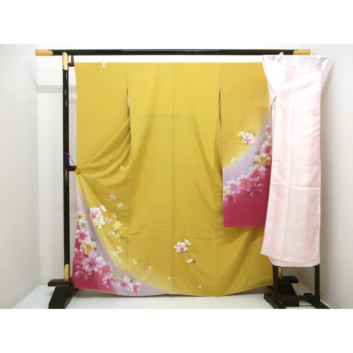 振袖 友禅加工ボカシ染 きもの・長襦袢 2点セット 長襦袢ポリエステル【中古】