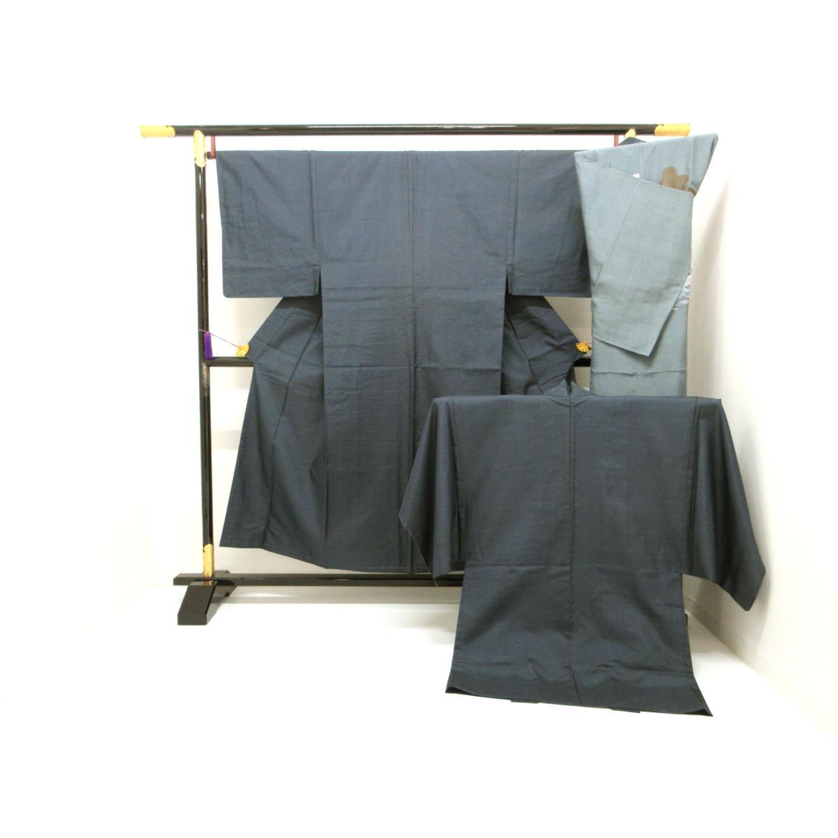 【未使用品】男物 紬織 きもの・羽織・長襦袢 3点セット【中古】