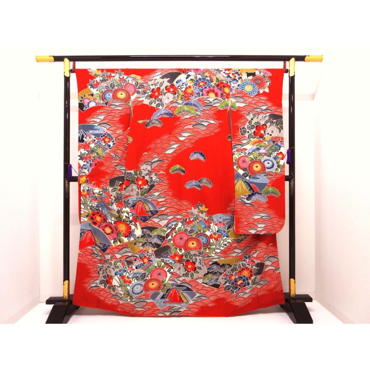 振袖 京紅型【中古】