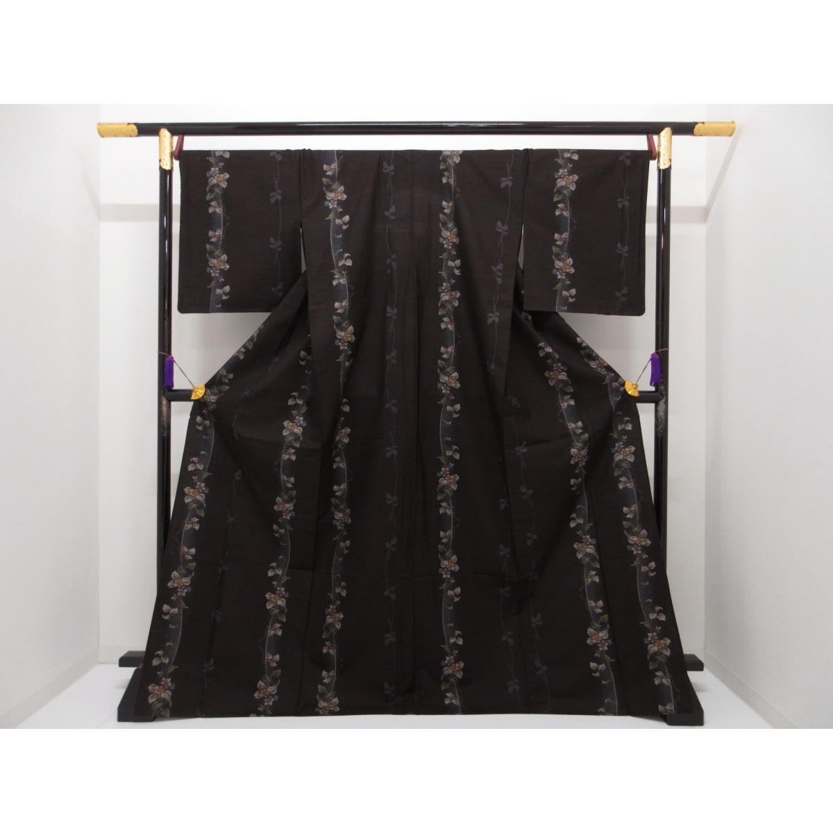 単衣 紬織 身幅L寸【中古】