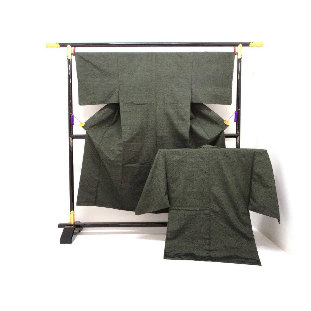 男物 紬織 きもの・羽織 2点セット【中古】